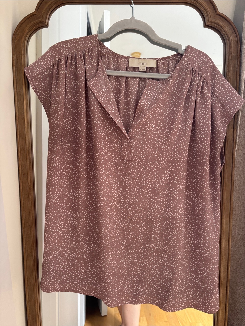 LOFT Dusty Mauve Dot Cap-Sleeve Blouse